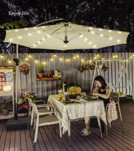 3mtr Square Large Solar LED Light Aluminium Alloy Frame Modern Patio Umbrella Outdoor Parasol Commercial Outdoor Restaurant