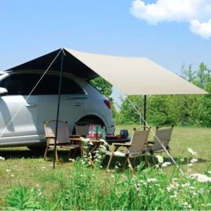 3×2.1m Portable Car Side Awning Waterproof Silver Coated SUV Camping Canopy with Poles and Suction Cups