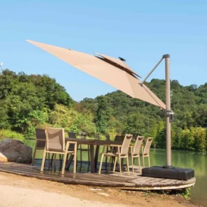 3x3M Aluminum Cantilever Garden Sun Umbrella with Base, Outdoor Beach Restaurant Use