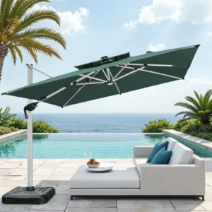 3x3m Aluminum Cantilever Umbrella Weatherproof LED Sunshade for Resort-Style Outdoor