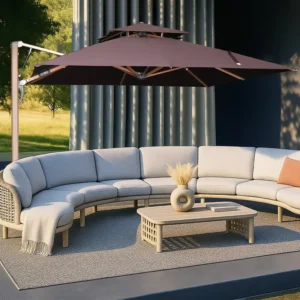 3x3m Foldable Gas Spring Waterproof Patio Umbrella One-Push Open with Heavy Cast Iron Base