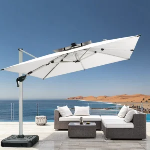 3x3m Offset Patio Umbrella with Dimmable LED Lights Windproof Garden Deck Shade
