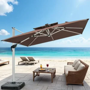 3x3m Offset Umbrella with LED Strip Waterproof Windproof Outdoor Shade