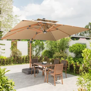3x4m Rectangle Cantilever Garden Patio Umbrella with LED Solar Lights