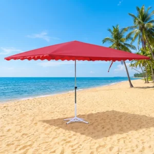 4-Rib Galvanized Steel Square Stall Umbrella 2.5x3m Windproof Waterproof Customizable Double-Layer UV-Block Awning
