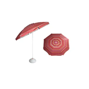 40-Inch Striped Beach Umbrella with 210D Oxford Fabric, UV Protection, Silver Coating, Tilt Steel Pole