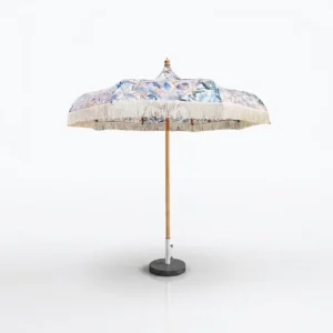 48-Post European Spire Pagoda Patio Umbrella with Tassels, Outdoor Center Pole Parasol for Sun Shade