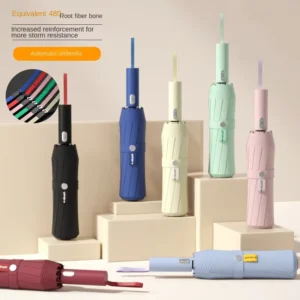 480-Bone Full-Automatic Three-Fold Black Rubber Sunscreen Business Umbrella Men’s Printing Factory