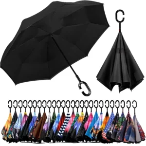 49/56-Inch Inverted Reverse Umbrella Extra-Large Double-Canopy Vented Windproof Waterproof Stick Golf Umbrella