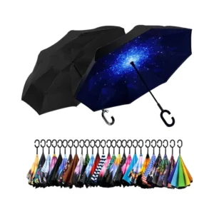 49 Inch Extra Large Double Canopy Vented Windproof Waterproof Golf Umbrella C Shape Handle Inverted Stick Parasol