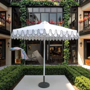 4m x 4m Waterproof Outdoor Parasol Umbrella with Granite Base and Wood Pole for Dining, Park, Gym, and Hotel Use