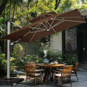 4x3m Outdoor Aluminum Pole Patio Umbrella with Solar Light for Dining Villas and Hotels