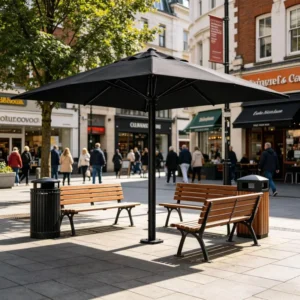 4x4m Large Outdoor Central Pole Patio Umbrella Aluminum Frame Heavy Duty Commercial Garden Umbrella With LED Light