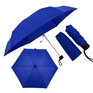 5-Fold Blue Pongee Umbrella Mini Compact Custom Modern Style Portable Windproof Manual Open Business Gift for Travel