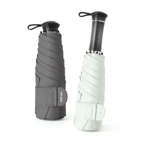 5 Fold Mini Folding Sun Umbrella with Hidden Telescopic Handle Black Coated Canopy UPF 50+ UV Protection Rain Umbrella