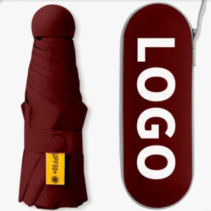 5 Fold Pocket Folding Mini Umbrella with Plastic Handle and Black Coating UV Protection Business Gift Custom Logo