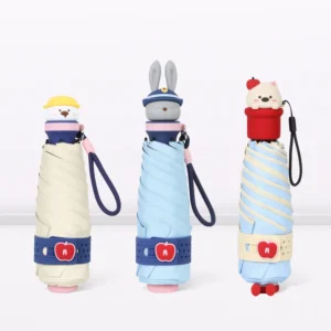 5 Folding Manual Umbrella IP Series Black Coated 3D Bunny Puppy Camping Portable UPF 50+ Pocket Sized Customizable Logo