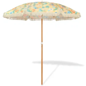 5.2ft Adjustable Height Patio Beach Umbrella Push Button Tilt Steel Pole UV 50+ Heavy Duty Fabric Fiberglass