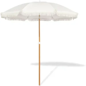 5.2ft Patio Beach Umbrella Auto Tilt Steel Pole Heavy Duty UV 50+ Polyester Fiberglass Ribs Adjustable Height Push Button Tilt