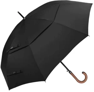 52/62/68/72/80 Inch Wooden J-Handle Golf Umbrella, Windproof UV Protection, Auto Open