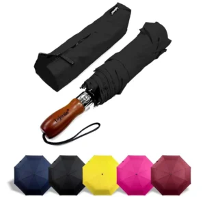 54-inch automatic open double-layer golf umbrella with solid wood handle