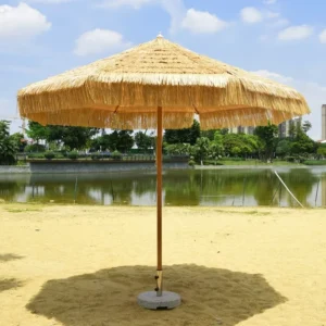 6 Ft 160G Polyester Wood Straw Beach Umbrella