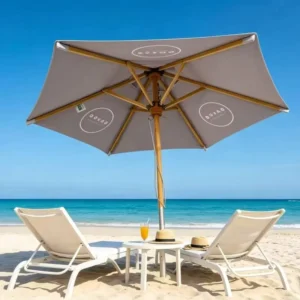 6-Rib Medium Wood Frame Parasol Umbrella with Waterproof Eco-Friendly Canopy for Outdoor Hotel Use