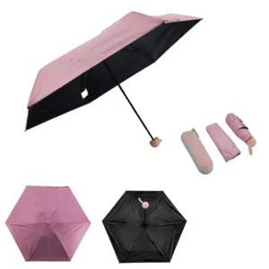 6 Ribs Compact Pink Capsule Umbrella Mini Folding Sun Rain Umbrella with UV Protection Portable Travel Umbrella