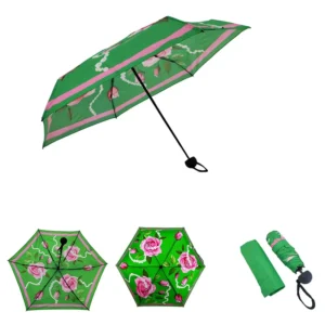 6 Ribs Green Rose Print Capsule Umbrella Mini Folding Sun Rain Umbrella for Women Portable Travel Umbrella