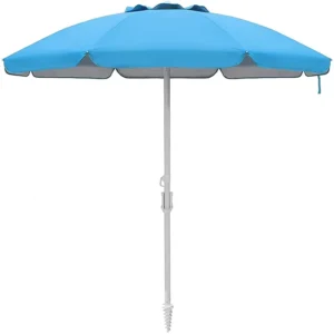 6.5 Ft Promotional Customized Beach Sun Umbrella Parasol Windproof With Anchor
