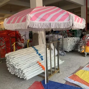 6.5 Ft Windproof Fiberglass Tassel Beach Umbrella Parasol with 11 cm Tassels