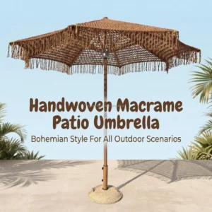 6.5 ft Coffee Chocolate Outdoor Macrame Beach Umbrella Coconut Rope Woven Crochet Umbrella Tassel Fringe Market Umbrella