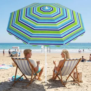 6.5 ft Scalloped Beach Umbrella with Cup Holders for Sand Beach, Deck, Pool, and Garden