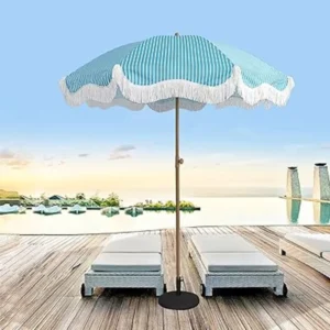 6.5ft 8K Aluminum Outdoor Folding Beach Umbrella, UV50+, Straight Manual, Fiber Frame