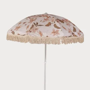 6.5ft Boho Flora Outdoor Wood Patio Umbrella with Fringe Tassels for Beach and Park Use