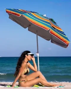 6.5ft Heavy Duty Portable Waterproof Aluminum Beach Umbrella with Sand Anchor, UV Protection, Durable Polyester