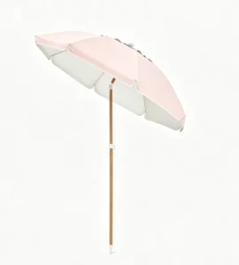 6.5ft Portable Aluminum Patio Beach Umbrella Wood-Look Finish UV Protection Tilt Lightweight