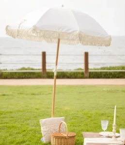 6.5ft Portable Beach Umbrella with Carry Bag, Sand Anchor, Push-Button Tilt Pole, and Tassels