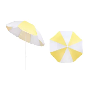 6.5ft Yellow-White Waterproof Aluminum-Pole Beach Umbrella Anti-UV Tilt System