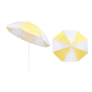 6.5ft Yellow and White Beach Umbrella with Tilt System, Waterproof Anti-UV Protection, 8K Ribs and Aluminum Frame