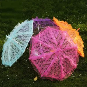 60cm Handmade Embroidery Craft Parasol Elegant Dancing Photo Props Wedding Decor Umbrellas Stage Ruffles Lace Bridal Umbrella