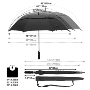 62/68-Inch Automatic-Open Golf Umbrella Extra-Large Double-Canopy Vented Windproof Waterproof Umbrella