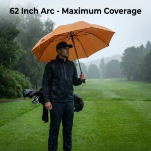 62 Inch Arc Single Canopy Golf Umbrella Windproof 8 Panel Strong Fiberglass Frame Soft EVA Handle Custom Logo OEM Auto