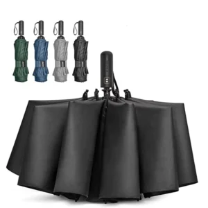62 Inch Large Golf Umbrella Compact Reverse Travel Umbrella 10 Ribs Windproof for Rain Double Canopy Automatic Open Close Black