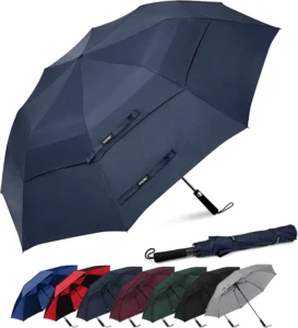 62-Inch Portable Golf Umbrella Large Double-Canopy Vented Windproof Waterproof Stick Umbrella