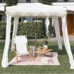 6ft 7ft Outdoor Portable Wooden Pole Canvas Beach Cabana Tent Picnic Sun Shade Umbrella with Tassels
