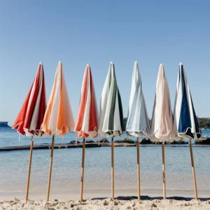 6ft Beech Wooden Pole Waterproof Beach Umbrella with Fringe and Carry Bag