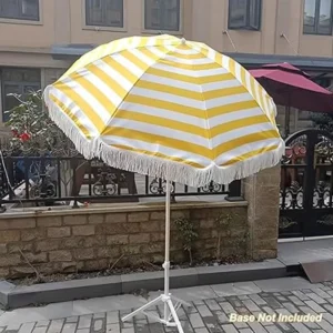 6ft Yellow Straight Beach and Patio Umbrella with Tilt and Striped Fringe Custom Logo Printing