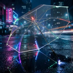 7-Color LED Transparent Straight Umbrella with Flashlight and Light-Up Handle
