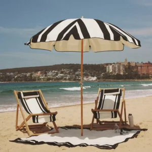7 Foot Round Outdoor Umbrella with Wood Pole for Patio, Poolside, Beach, Market, Courtyard, Resorts
